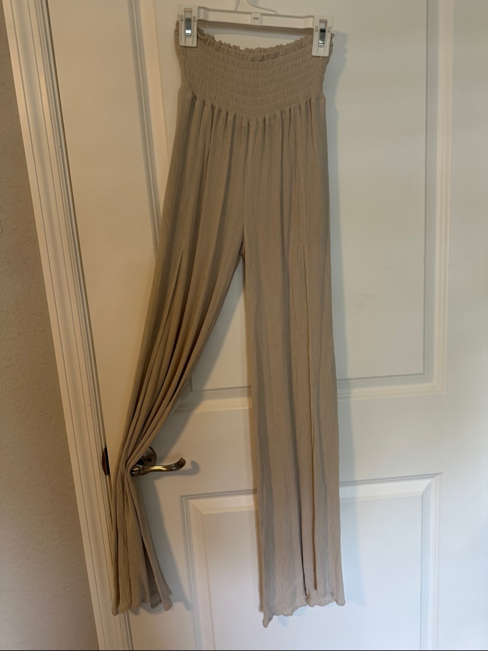 Rewash Taupe Smocked-Waist Wide Leg Pants